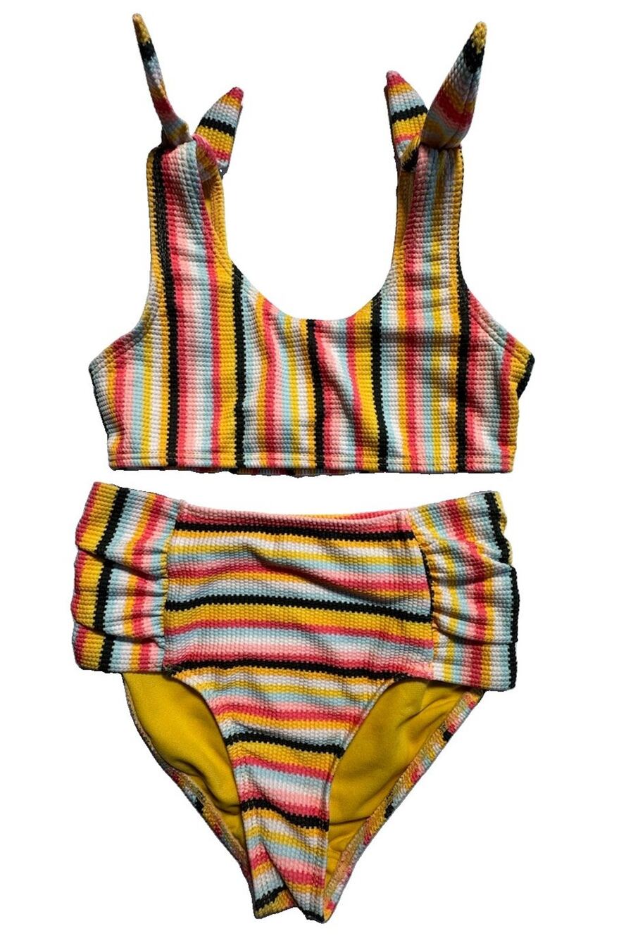 Wonder Nation Girls 2 Piece Bikini Swimsuit Size 6-6X Multicolor Striped